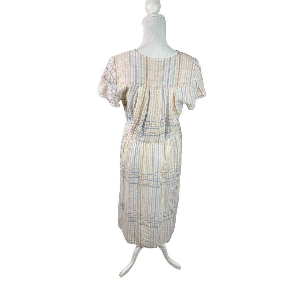 Madewell Women XS Clara Midi Dress Pockets Linen Bld Pastel Plaid Cap Sleeve - Picture 3 of 16